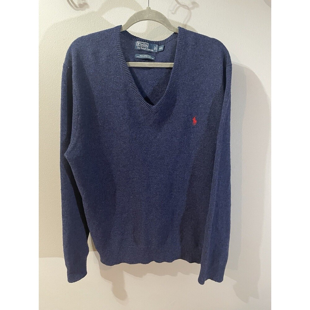 Polo Ralph Lauren Men's Blue Lambswool V-Neck Sweater XXL
